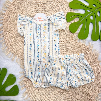 Kit 6 Peças - Floral Tropical - Creme, Off White e Azul Petróleo 